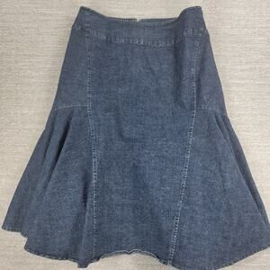 VTG Powerline Denim Skirt Size 8 Blue Dark Wash Flounce Flared Mermaid Rodeo